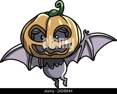 Cute cartoon pumpkin and bat. Happy Halloween background. Vector ...