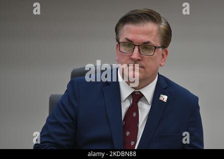 The U.S. Consul General in Krakow, Patrick T. Slowinski, at the meeting with students of the Faculty of International and Political Studies at the Jagiellonian University in Krakow. On Tuesday, June 07, 2022, in Krakow, Poland. (Photo by Artur Widak/NurPhoto) Stock Photo