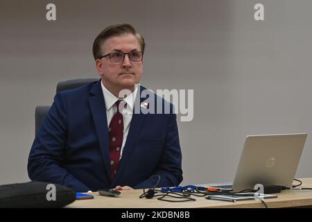 The U.S. Consul General in Krakow, Patrick T. Slowinski, at the meeting with students of the Faculty of International and Political Studies at the Jagiellonian University in Krakow. On Tuesday, June 07, 2022, in Krakow, Poland. (Photo by Artur Widak/NurPhoto) Stock Photo