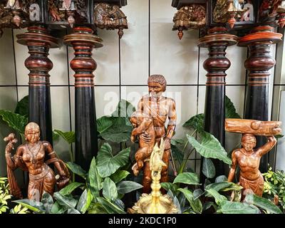 Wooden figures displayed inside Trivandrum Domestic Airport (Terminal 1) in Thiruvananthapuram (Trivandrum), Kerala, India, on May 31, 2022. (Photo by Creative Touch Imaging Ltd./NurPhoto) Stock Photo