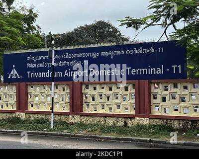 Sign outside Trivandrum Domestic Airport (Terminal 1) in Thiruvananthapuram (Trivandrum), Kerala, India, on May 12, 2022. (Photo by Creative Touch Imaging Ltd./NurPhoto) Stock Photo