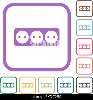 Electrical outlet with three sockets solid simple icons in color rounded square frames on white background Stock Vector