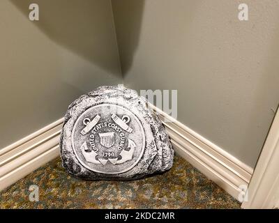 Springfield, IL USA - October 3, 2020:  A United States Coast Guard Emblem on a commemorative plaster rock. Stock Photo