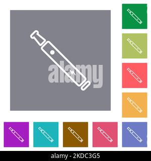 Electronic cigarette outline flat icons on simple color square backgrounds Stock Vector