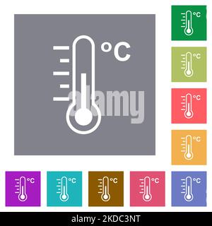 Celsius thermometer medium temperature flat white icons on round color ...