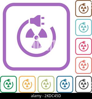 Nuclear energy simple icons in color rounded square frames on white background Stock Vector