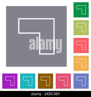 Top right 90 degrees angle arrow outline flat icons on simple color square backgrounds Stock Vector
