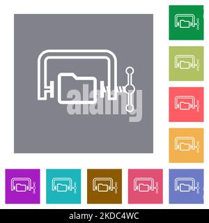 Folder compression outline flat icons on simple color square backgrounds Stock Vector