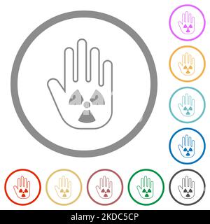 Hand shaped uranium sanction sign outline flat color icons in round outlines on white background Stock Vector