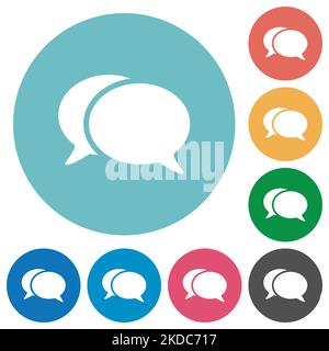 Two oval chat bubbles solid flat white icons on round color backgrounds Stock Vector
