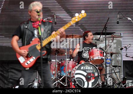 Portuguese rock band Xutos & Pontapes performs during the Rock in Rio Lisboa 2022 music festival in Lisbon, Portugal, on June 18, 2022. Rock in Rio is believed to be one of the biggest music festivals in the world and takes place in Lisbon on the 18th, 19th, 25th and 26th of June 2022. (Photo by Pedro FiÃºza/NurPhoto) Stock Photo
