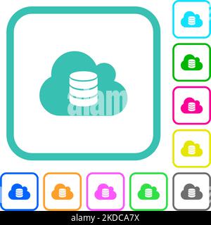 Cloud database vivid colored flat icons in curved borders on white background Stock Vector