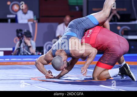 David Losonczi (HUN) vs Nikoloz Kakhelashvili (ITA) GR 97kg during the Wrestling 2022 Ranking Series (day1) on June 22, 2022 at the Matteo Pellicone in Rome, Italy (Photo by Luigi Mariani/LiveMedia/NurPhoto) Stock Photo