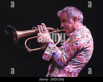 Paolo Fresu during the Italian singer Music Concert Paolo Fresu â€œFerlinghettiâ€, on June 22, 2022 at the Teatro Romano in Verona, Italy (Photo by Maria Cristina Napolitano/LiveMedia/NurPhoto) Stock Photo