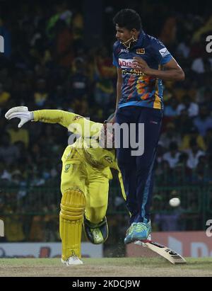 Australia's Alex Carey runs during the 5th One Day International match between Sri Lanka and Australia at R. Premadasa Stadium on June 24, 2022, in Colombo, Sri Lanka. Stock Photo