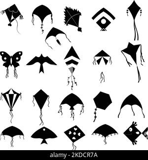 A set of flying kites in different shapes Stock Vector