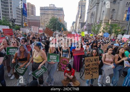 Thousands of Philadelphians came out to support women in their fight for reproductive rights after the Supreme Court took those rights away from them when they overturned Roe v Wade, in Philadelphia, PA, on June 24, 2022. (Photo by Cory Clark/NurPhoto) Stock Photo