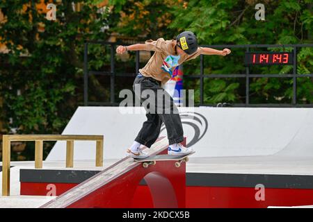 athletes practice the course during the World Street Skateboarding Rome 2022 at Colle Oppio park in Rome on 28 June 2022 (Photo by Fabrizio Corradetti/LiveMedia/NurPhoto) Stock Photo