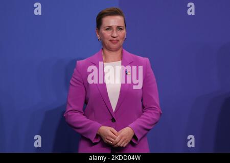 Prime Minister of Denmark Mette Frederiksen during the welcome ceremony of the NATO Summit in Madrid, Spain on June 29, 2022. (Photo by Jakub Porzycki/NurPhoto) Stock Photo