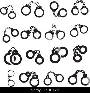 A set of silhouette clip art of different handcuffs Stock Vector