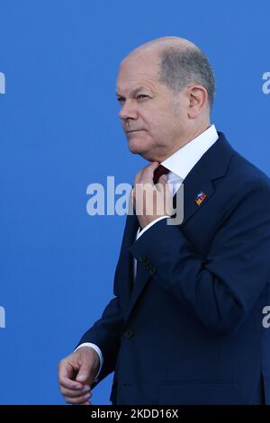 Chancellor of Germany Olaf Scholz arrives to the venue on the final day of the NATO Summit in Madrid, Spain on June 30, 2022. (Photo by Jakub Porzycki/NurPhoto) Stock Photo