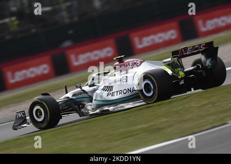 Lewis Hamilton of Great Britain driving the (44) Mercedes AMG Petronas F1 Team Mercedes W13 during practice ahead of the F1 Grand Prix of Great Britain at Silverstone on July 1, 2022 in Northampton, United Kingdom. (Photo by Jose Breton/Pics Action/NurPhoto) Stock Photo