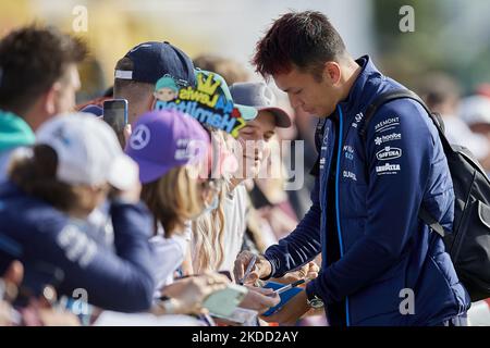 Williams driver Alexander Albon of Thailand poses for a selfie as he ...