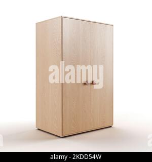 A 3d rendering of a stylish beige oak closet isolated on a white background Stock Photo