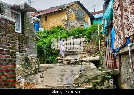 Houses in the Poombarai Village in Kodaikanal, Tamil Nadu, India, on May 17, 2022. The Poombarai village is located in the heart of the Palani hills at an elevation of around 6300 feet above sea-level. (Photo by Creative Touch Imaging Ltd./NurPhoto) Stock Photo