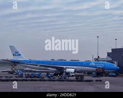 KLM Royal Dutch Airlines Airbus A330-303 airplane at Amsterdam Airport Schiphol in Amsterdam, Netherlands, Europe, on May 03, 2022. (Photo by Creative Touch Imaging Ltd./NurPhoto) Stock Photo