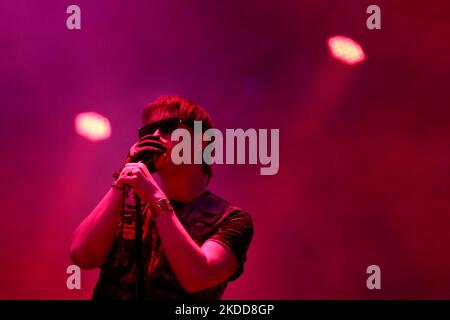 US rock band The Strokes lead singer Julian Casablancas performs on the first day of the NOS Alive 2022 music festival in Lisbon, Portugal, on July 6, 2022. The NOS Alive music festival runs from July 6 to July 9 2022 with The Strokes, Florence + The Machine, Metallica and Imagine Dragons as headliners. (Photo by Pedro FiÃºza/NurPhoto) Stock Photo