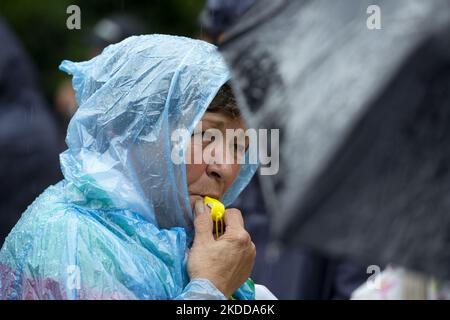 Protest in front of the Presidency building on 8 July 2022 in Sofia, Bulgaria, against forming a new government within the existing national assembly. (Photo by Hristo Vladev/NurPhoto) Stock Photo