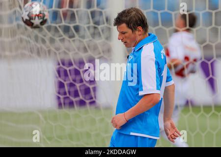 Zenit St. Petersburg football legend Andrey Arshavin reacts as the ball hits the net during the Match of Legends friendly match between Zenit St. Petersburg Legends team and Spartak Moscow Legends team on July 8, 2022 at Petrovsky Stadium in St. Petersburg, Russia. (Photo by Mike Kireev/NurPhoto) Stock Photo