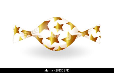 Candy in a wrapper with golden stars. Candy isolated on white background. Sweet caramel. Confectionery sweets. Vector illustration. Stock Vector