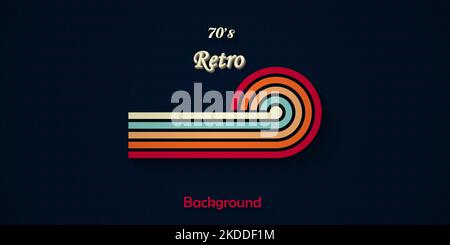 Retro style background with colorful rounded simple lines trendy 1970s vintage design Stock Vector