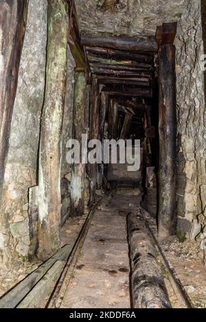 Remains of military tunnel on Mount Piano in the Dolomite Alps, built during the First World War, South Tirol Stock Photo