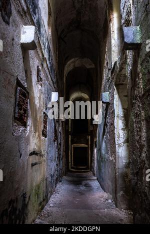 Inside the Austrian fortress Landro in the Dolomite Alps of South Tirol, an architectural remain of the border disputes between Austria and Italy Stock Photo