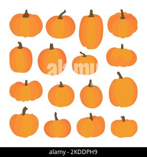 Various shaped pumpkins. Collection of hand drawn, vector illustrations. Stock Vector