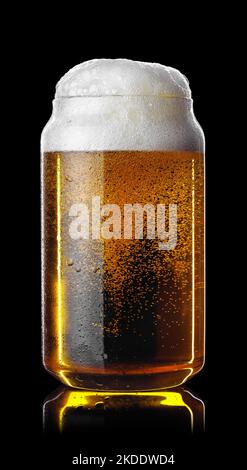 cold glass of light beer with foam isolated on black Stock Photo