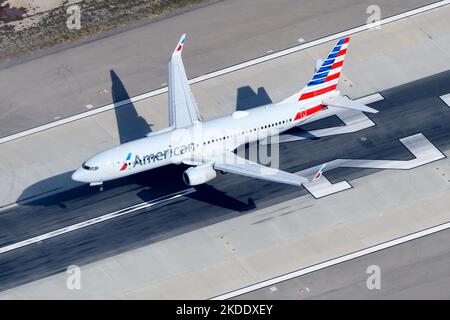 American Airlines Boeing 737 aircraft landing at RWY 24. Airplane of AA registered as N306NY belonging to American Airlines airline. Boeing 737-800 NG. Stock Photo