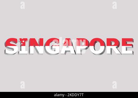 3D Flag of Singapore on a text background. Stock Photo