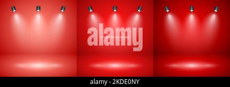 Empty red studio abstract backgrounds with spotlight effect. Product showcase backdrop. Stage lighting. Vector illustration Stock Vector
