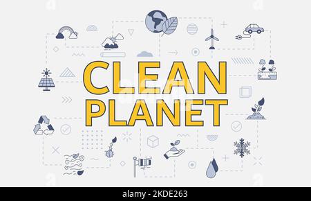 clean planet concept with big words and people surrounded by related ...