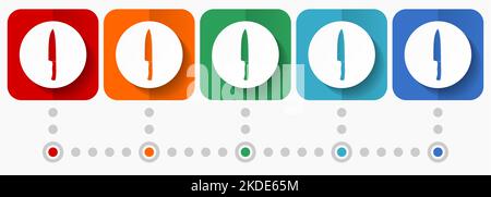 Kitchen kinfe vector icons, infographic template, set of flat design symbols in 5 color options Stock Vector