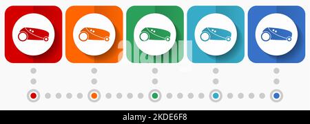 Robot, automatic grass mower vector icons, infographic template, set of flat design symbols in 5 color options Stock Vector