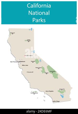 vector informational map of california national parks Stock Photo
