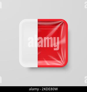 Empty Red Plastic Food Square Container with Empty Label on Gray Stock Vector