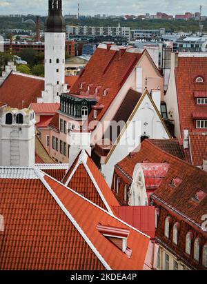 The urban and picturesque appearance of the Estonian capital Tallinn here on 18/09/2018 is a historical walk through the ages from the Middle Ages to Stock Photo