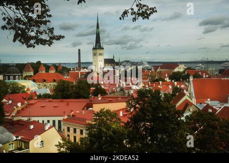 The urban and picturesque appearance of the Estonian capital Tallinn here on 18/09/2018 is a historical walk through the ages from the Middle Ages to Stock Photo