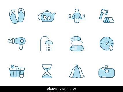 spa and sauna line vector icons in two colors Stock Vector